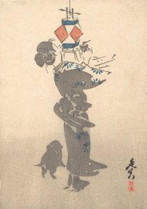 Eine hängende Laterne für das Obon-Fest anzünden, 1860 von Shibata Zeshin