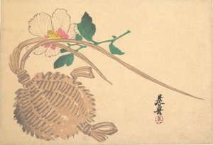 Strohkörbchen für Fische und Mokuge-Blume, ca. 1875 von Shibata Zeshin