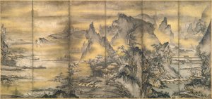 Landschaft der vier Jahreszeiten, eines von einem Paar von Shikibu Terutada