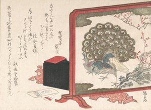 Paravent und Damenarbeitskasten, 19. Jahrhundert von Shinsai