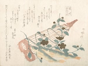Süße Fische des Nagara-Flusses, mit Körben und Blumen von Shinsai