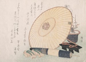 Schirme und Geta japanische Holzsandalen, wahrscheinlich 1816