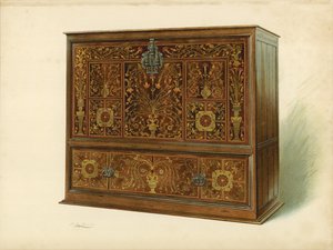 Schrank mit Marketerie eingelegt, Eigentum von Sir George Donaldson