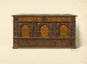 Eichenholz-Truhe, Eigentum von Arthur James von Shirley Charles Llewellyn Slocombe