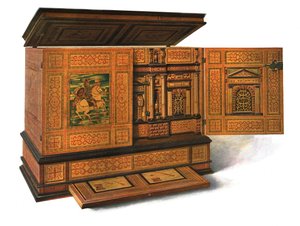 Schreibschrank mit Intarsien, 1904 von Shirley Charles Llewellyn Slocombe