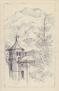 Kirche und Berge, Italien, um 1950 von Shirley Markham
