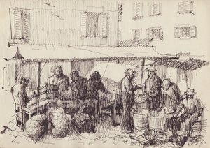 Marktszene, Italien, ca. 1950 von Shirley Markham