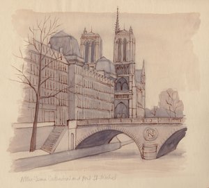 Notre-Dame-Kathedrale und Pont St-Michel, 1951 von Shirley Markham