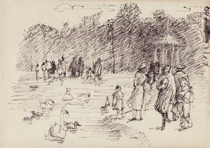 Schwäne auf dem Rundteich in den Kensington Gardens, London, ca. 1950 von Shirley Markham