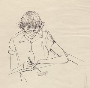Frau beim Zeichnen, ca. 1950