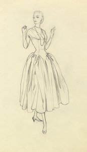 Frau im eng taillierten Kleid, ca. 1952 von Shirley Markham