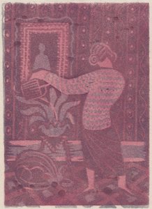 Frau gießt Pflanzen, ca. 1951 von Shirley Markham