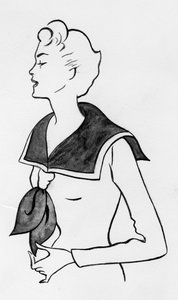 Frau mit Matrosenoberteil, ca. 1950