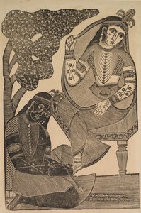Krishna streichelt Radhas Füße