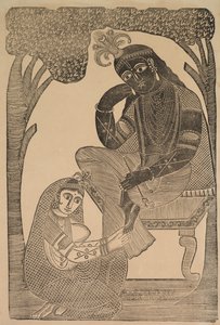 Radha streichelt Krishnas Füße