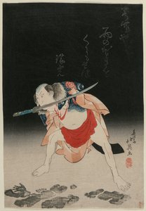 Arashi Rikan als Sanshichi Kurobei im Stück Natsu matsuri Naniwa Kagami von Shumbaisai Hokuei