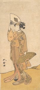 Nakamura Matsue II als Frau auf einem Hügel stehend, 1773 von Shunsho
