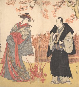 Der zweite Segawa Tomisaburo als große Kurtisane, die in einem Raum steht von Shunsho