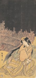 Der dritte Segawa Kikunojo als Frau in hockender Position von Shunsho