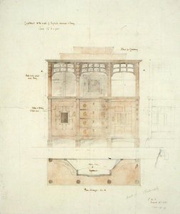 Entwurf für einen Schrank in englischem Nussbaum und Ebenholz