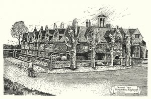 Gesamtansicht, Hungerford Almshouses, Corsham (Gravur) von Sidney Heath