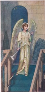 Der Herold des Geheimnisses!...und dort, auf einer Bühne, ein Herold mit einer Trompete, gekleidet wie der Erzengel Gabriel