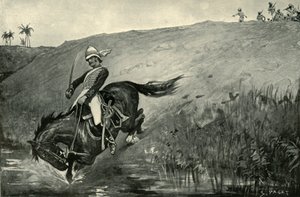 Knappes Entkommen von Leutnant Roberts, verfolgt von Einheimischen nahe Lucknow, 1901