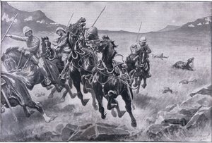 Durch das Spießrutenlaufen: eine Lanzenpatrouille unter Kreuzfeuer (Litho)