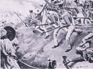 Die Schlacht von Dubba, 24. März 1843, Illustration aus British Battles on Land and Sea, 1915 von Sidney Paget