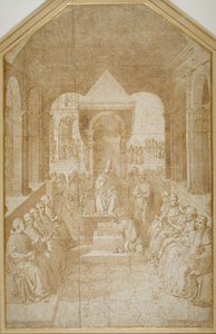 Aeneas Piccolomini küsst den Pantoffel von Papst Eugenius, nach Pinturicchio von Sienese School