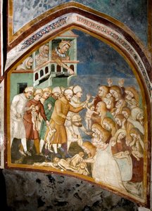 Das Massaker der Unschuldigen (Detail) eines Freskos der Schule von Siena (14. Jahrhundert) 1363-1366 Kloster von St. Benedetto (Sacro Speco), Subiaco (Rom), Italien