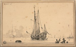 Hafenszene mit ruhenden Schiffen und Pfählen