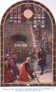 Angebot der Königswürde an Richard Herzog von Gloucester im Baynards Castle, 26. Juni 1483, aus Cassells Geschichte des britischen Volkes veröffentlicht von der Waverley Book Company Limited, ca. 1940