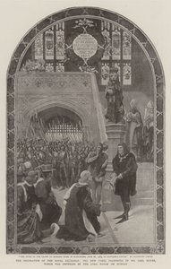 Die Dekoration der Royal Exchange, das neue Panel, präsentiert von Herrn Carl Meyer, das am Montag vom Lord Mayor enthüllt wurde