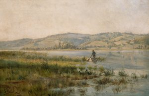 Paddelnder Mann auf dem See von Sigrid Bolling