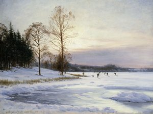 Schlittschuhläufer auf einem gefrorenen Teich von Sigvard Hansen