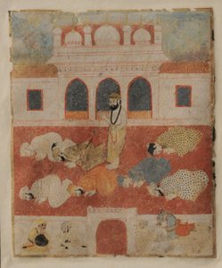 Guru Nanak Dev ji steht inmitten von Anhängern von Sikh School
