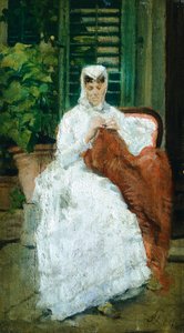Dame beim Nähen von Silvestro Lega