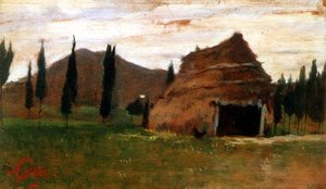Landschaft mit Strohhütte
