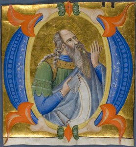 Prophet in einem verzierten Initial "O" aus einem Graduale