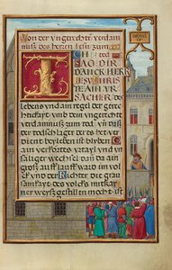 Rand mit dem Volk, das Daniel von Cyrus fordert von Simon Bening