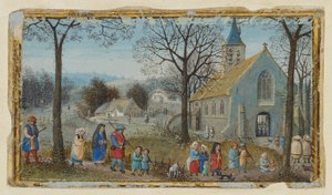 Dorfbewohner auf dem Weg zur Kirche
