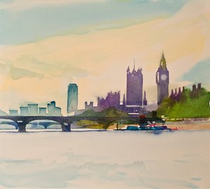 Westminster von der Fußgängerbrücke II, 2016 (Aquarell)