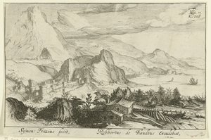Berglandschaft mit Bebauung von Simon Frisius