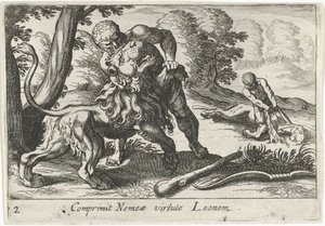 Herkules im Kampf mit dem Nemeischen Löwen von Simon Frisius