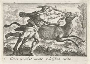Herkules fängt die Hirschkuh von Cerynea von Simon Frisius