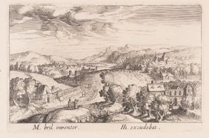 Hügelige Landschaft mit drei Paaren, aus Topographia Variarum Regionum