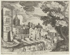 Landschaft mit dem Einzug Christi in Jerusalem von Simon Frisius