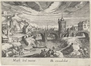Stadtansicht mit einem Fluss von Simon Frisius