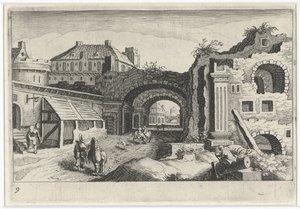 Stadtansicht mit einer Ruine von Simon Frisius